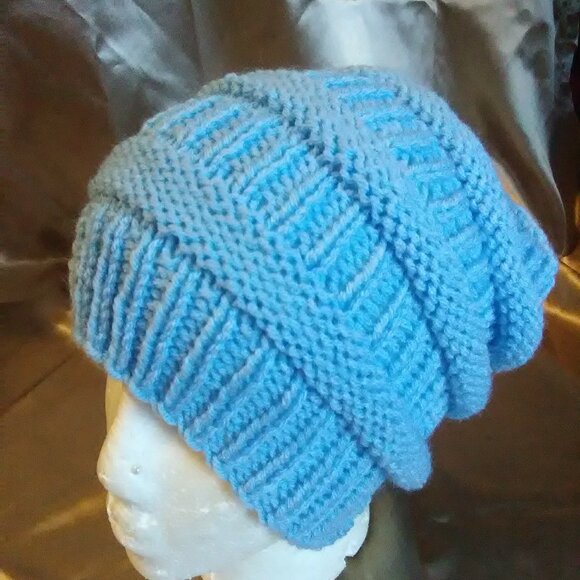Handmade Accessories - light blue knitted beanie handmade knit hat light blue hat